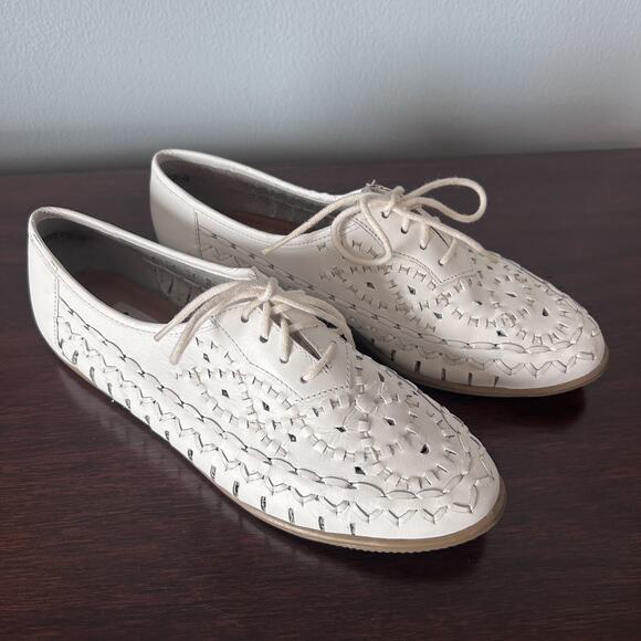 vintage Fan Funes White Leather Open Lace Shoes with Laces Size 6 Made in Brazil - Picture 1 of 8
